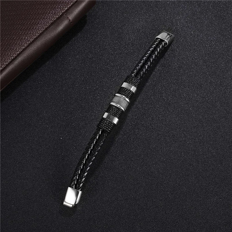 Titanium Steel Faux Leather Woven Bracelet
