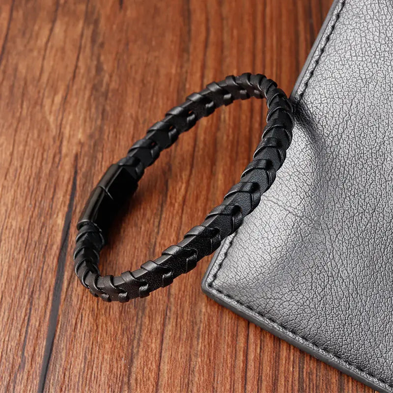 Titanium Steel Faux Leather Moroccan Bracelet
