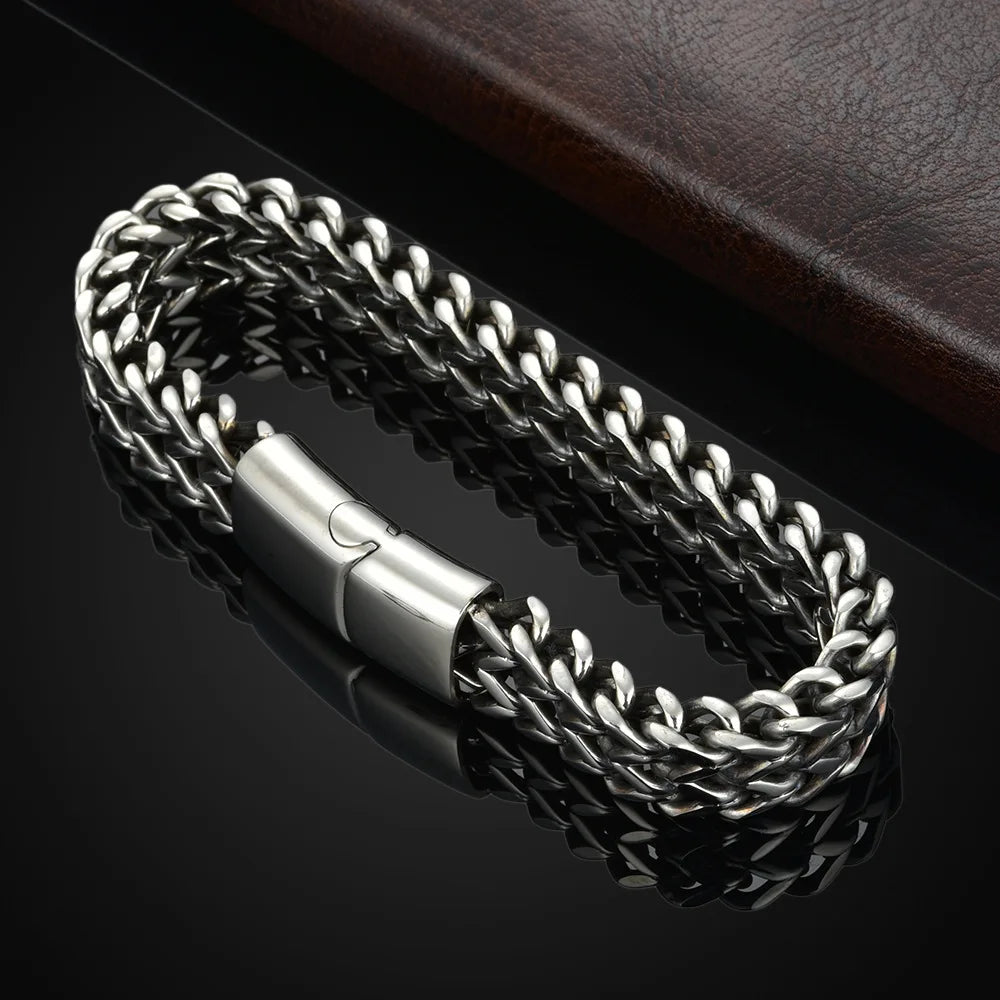 Stainless Steel Braided Double Row Fish Scale Bracelet - Bracelets Express