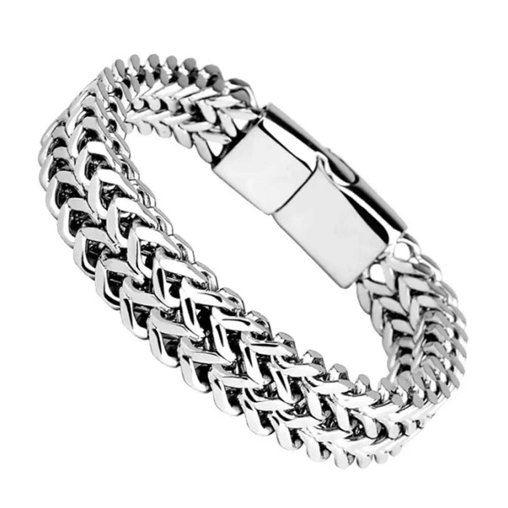 Stainless Steel Braided Double Row Fish Scale Bracelet - Bracelets Express