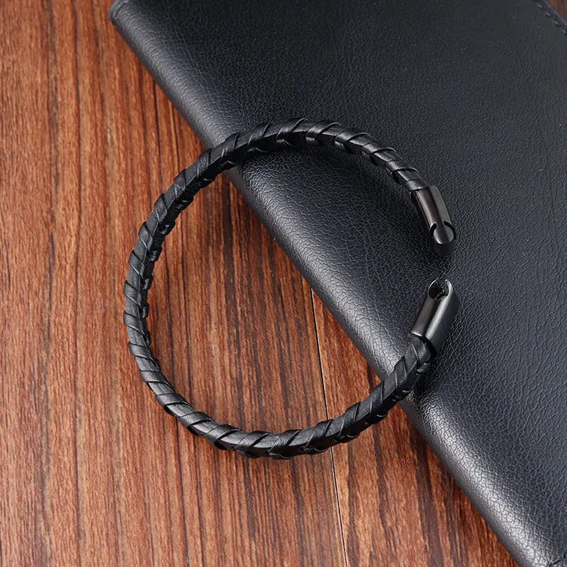 Titanium Steel Faux Leather Moroccan Bracelet