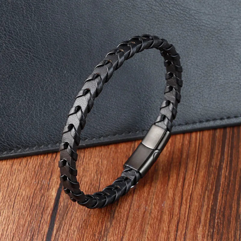 Titanium Steel Faux Leather Moroccan Bracelet