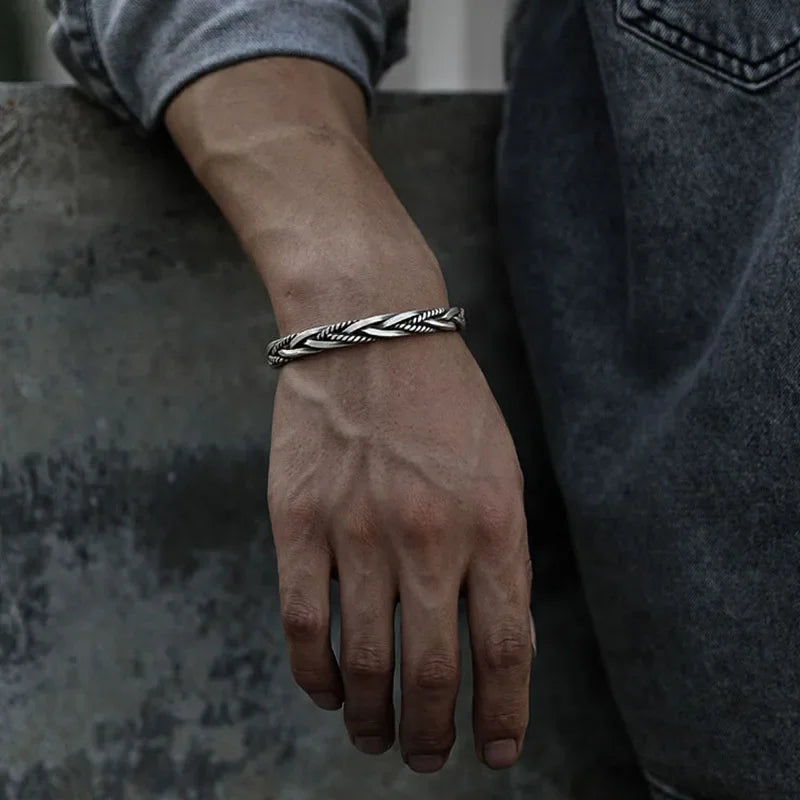 S925 Sterling Silver Twisted Woven Bracelet - Bracelets Express