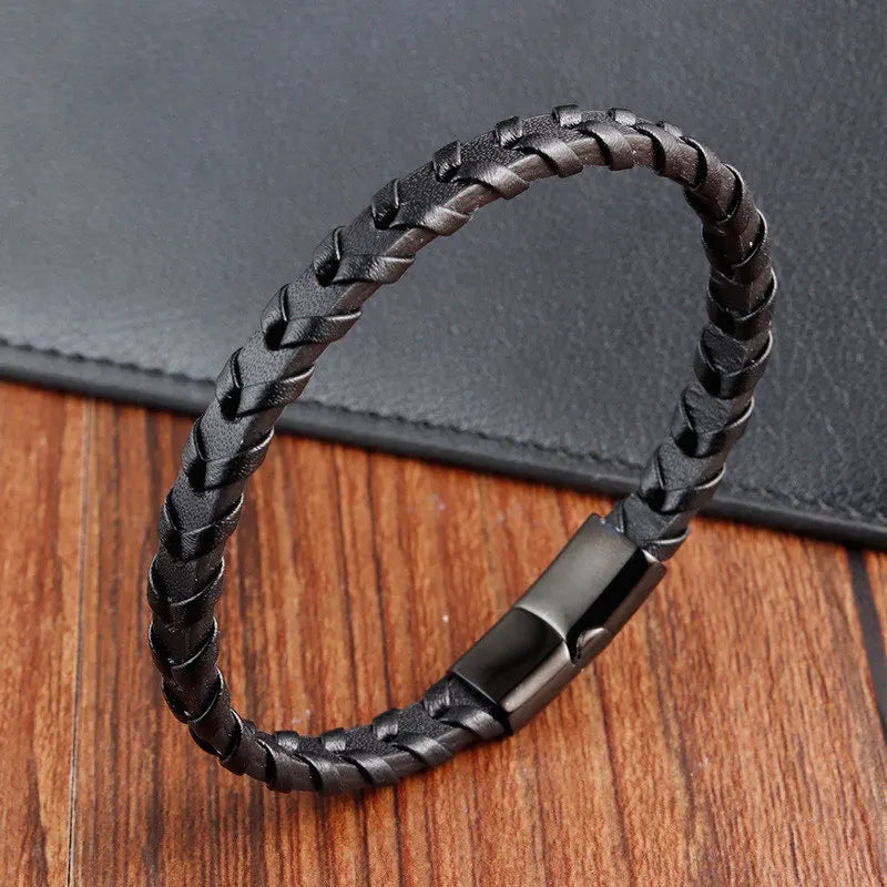 Titanium Steel Faux Leather Moroccan Bracelet