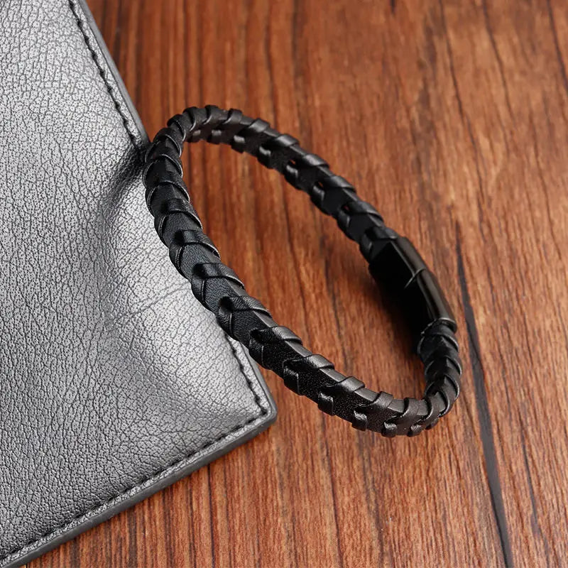 Titanium Steel Faux Leather Moroccan Bracelet
