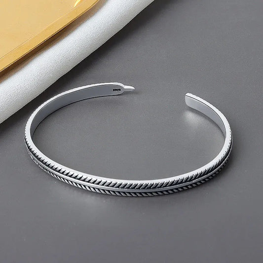 925 Sterling Silver Vintage Feather Cuff Bracelet - Bracelets Express
