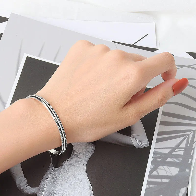 925 Sterling Silver Vintage Feather Cuff Bracelet - Bracelets Express