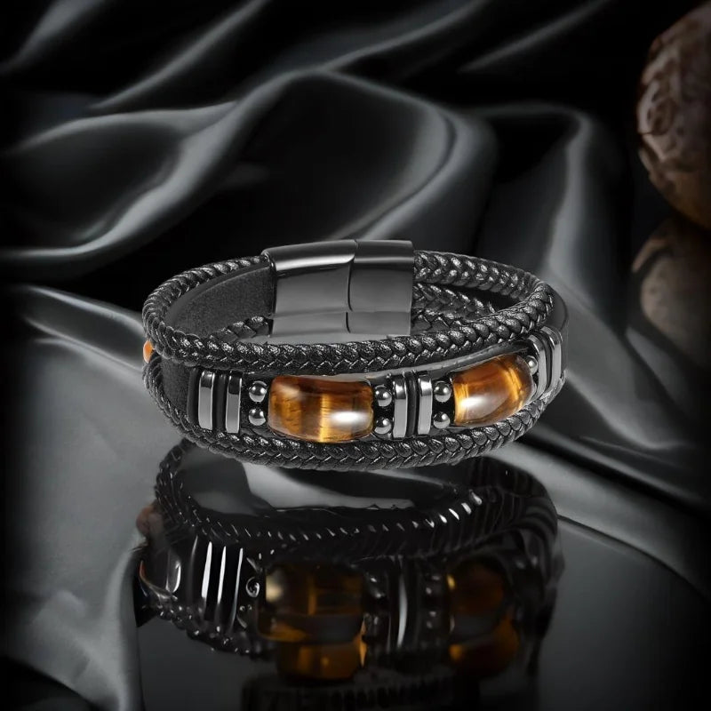 Faux Leather Tiger Eye Bracelet