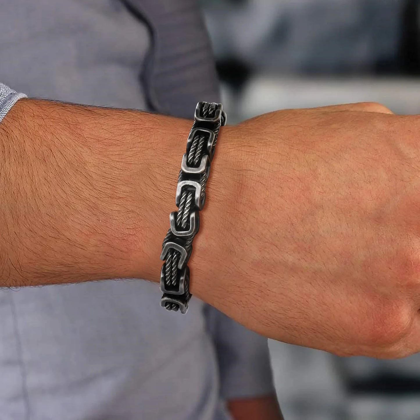 Stainless Steel Geometric Chunky Byzantine Bracelet