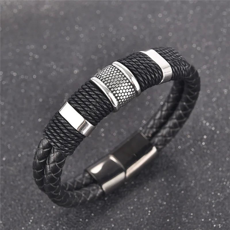 Titanium Steel Faux Leather Woven Bracelet