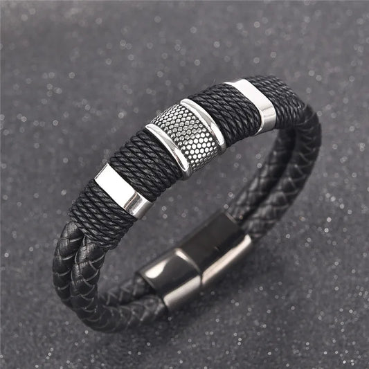 Titanium Steel Faux Leather Woven Bracelet