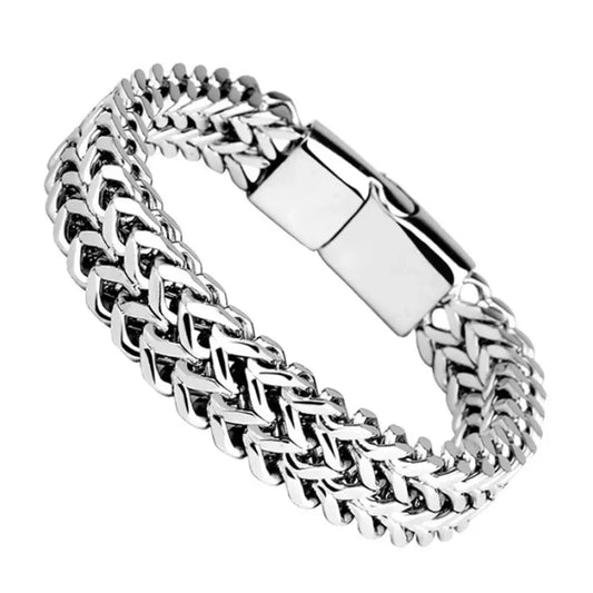 Stainless Steel Braided Double Row Fish Scale Bracelet - Bracelets Express