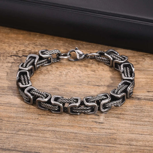 Stainless Steel Geometric Chunky Byzantine Bracelet
