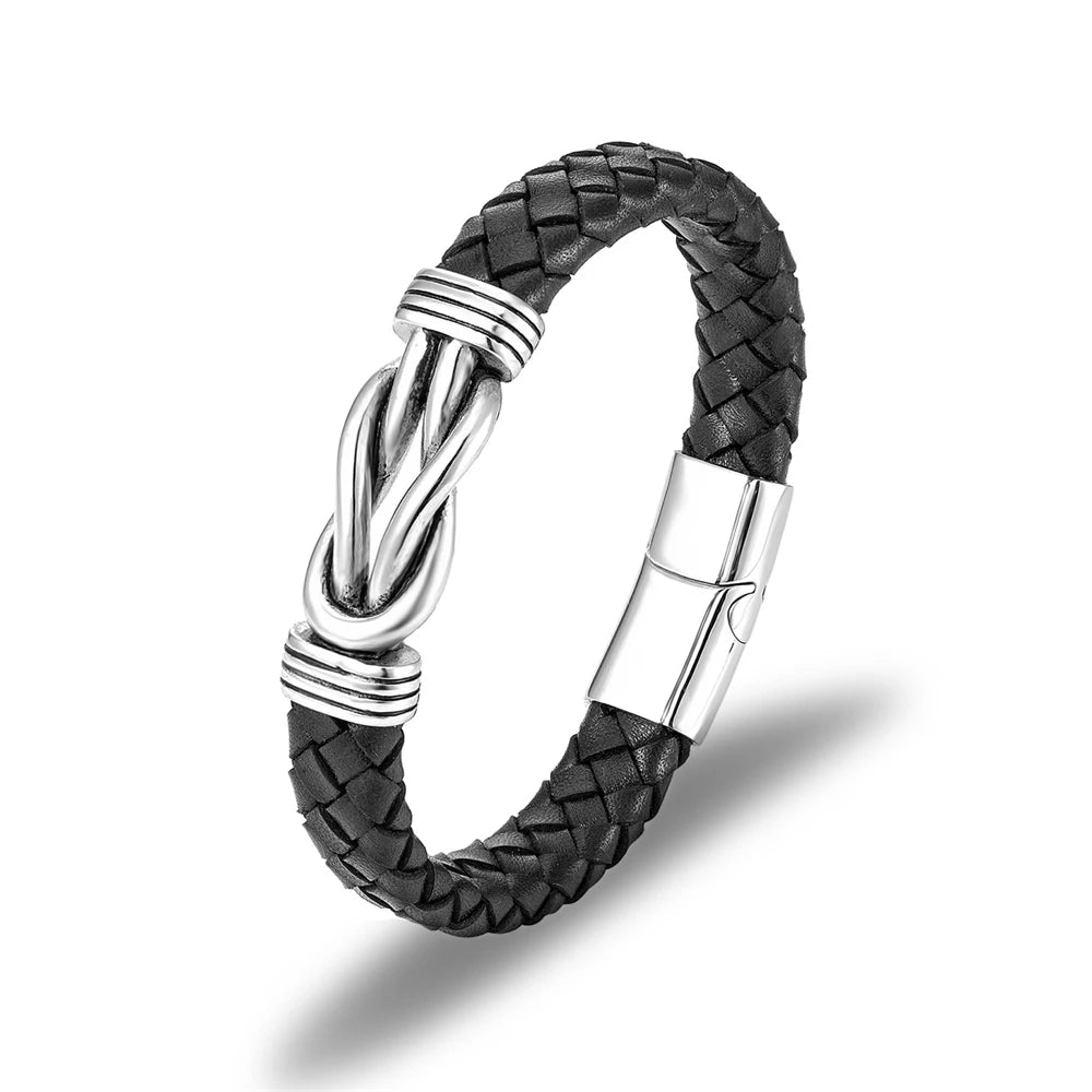 Stainless Steel Faux Leather Buckle Bracelet