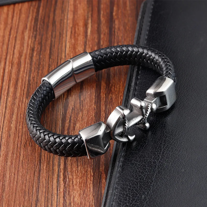 Stainless Steel Genuine Faux Leather Gothic Bracelet