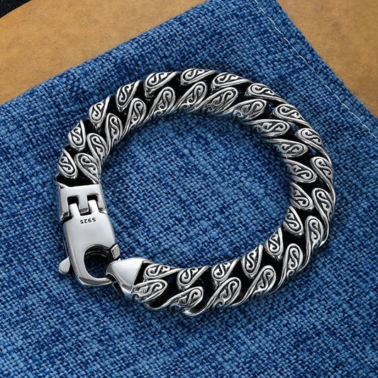 S925 Sterling Silver Tang Grass Pattern Bracelet