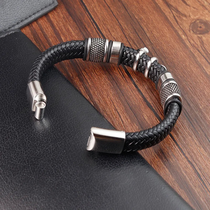 Stainless Steel Faux Leather Anchor Bracelet