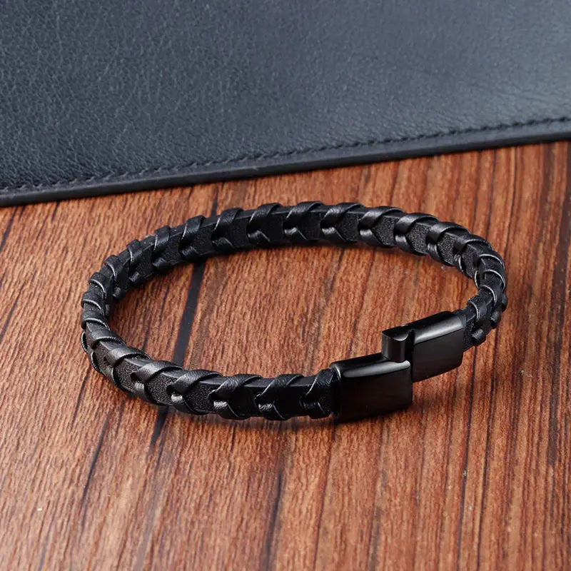 Titanium Steel Faux Leather Moroccan Bracelet