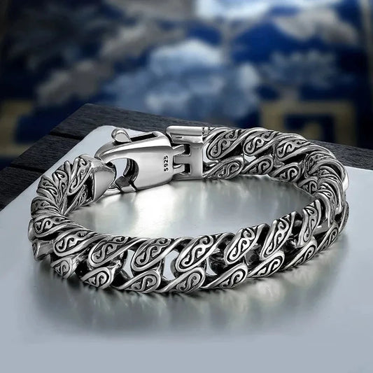 S925 Sterling Silver Tang Grass Pattern Bracelet
